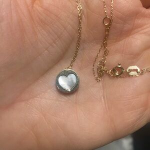 14k solid yellow gold mother of pearl heart pendant necklace 19 inches